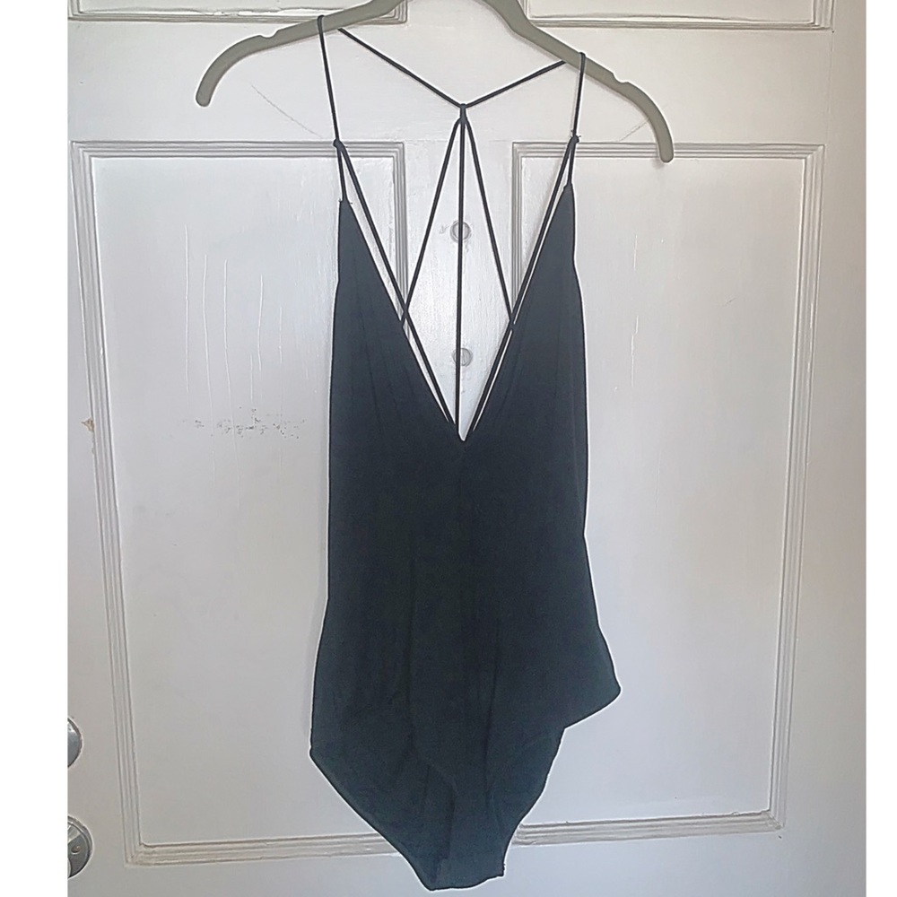 UO Black Plunging Back and Front Strappy Bodysuit